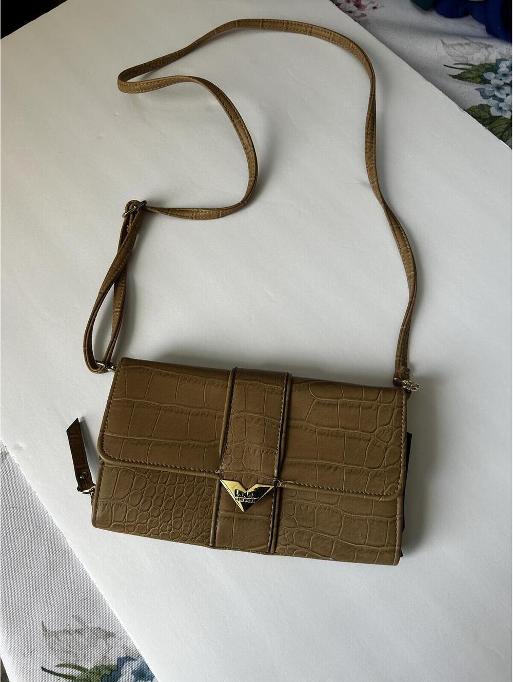 Nicole Miller New York Brown Faux Croc-Embossed Crossbody Bag